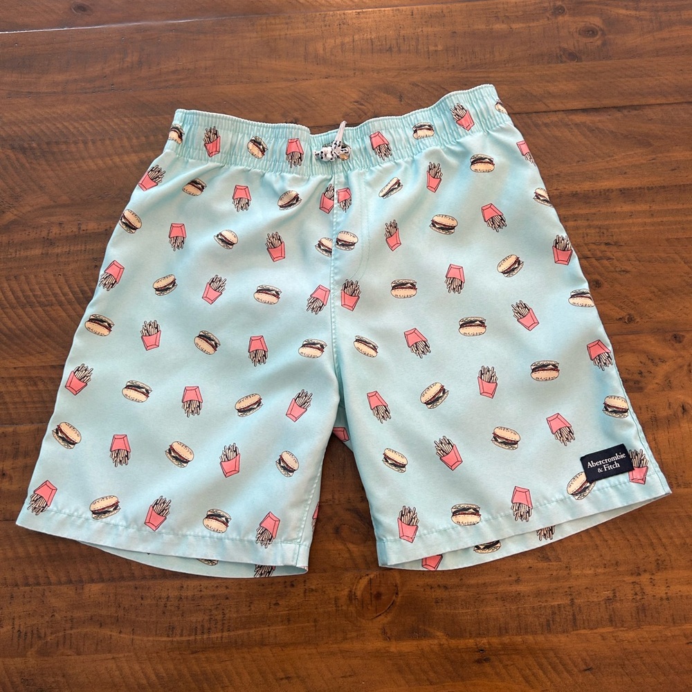 Abercrombie Youth Boys Swim Trunks With All Over Burger and Fries Size 13/14